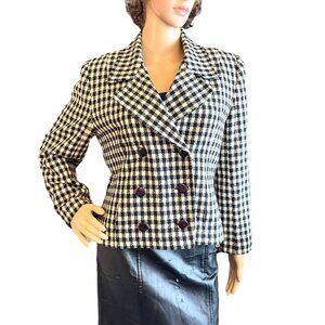 Requirements Petite Blazer Sz 6 Houndstooth Checked Double-Breasted Jacket